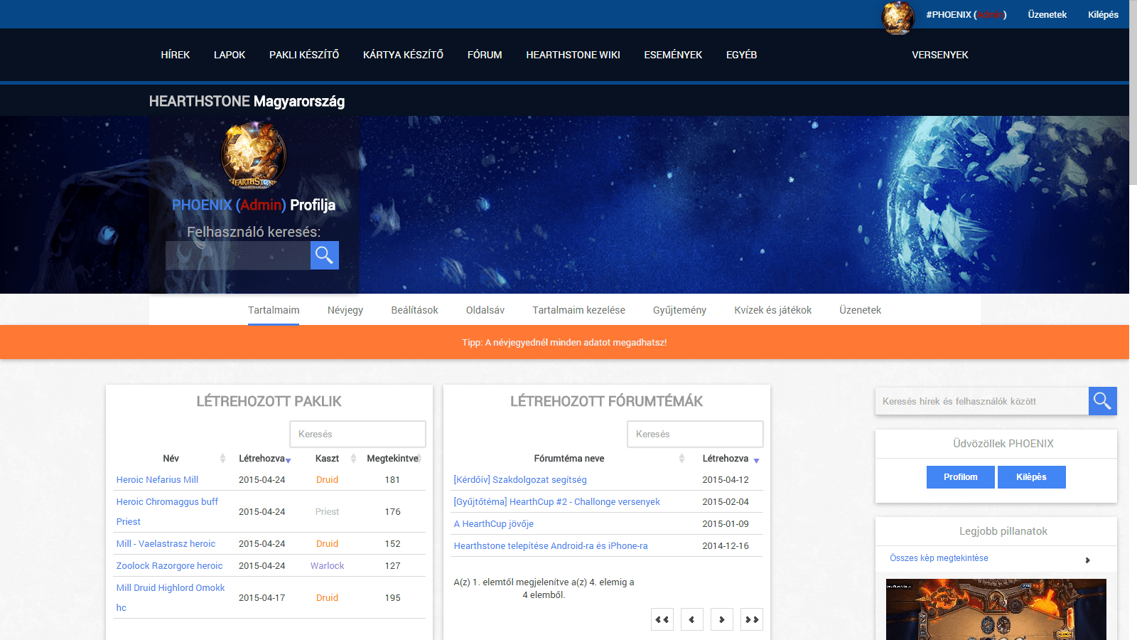 új hearthstone hungary user profil